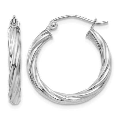 14k White Gold Polished 3.25mm Twisted Hoop Earrings