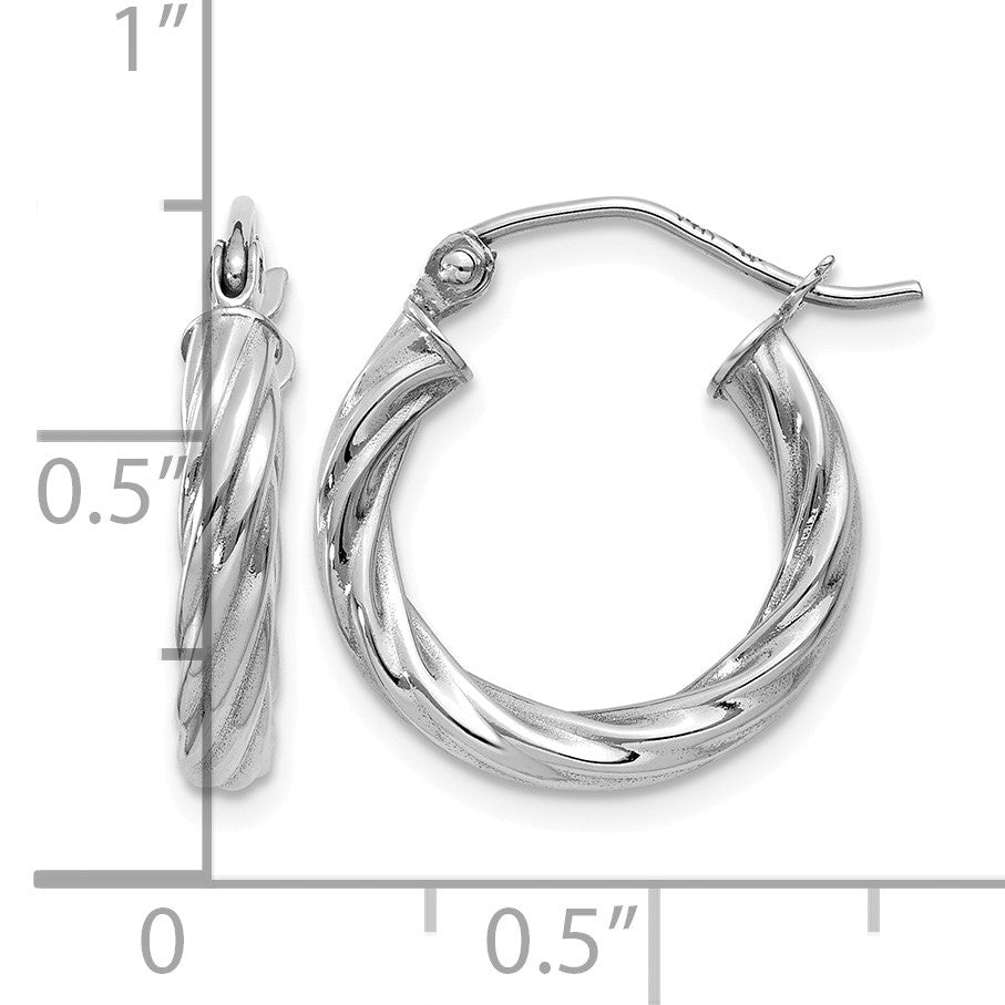 14k White Gold Polished 3.25mm Twisted Hoop Earrings