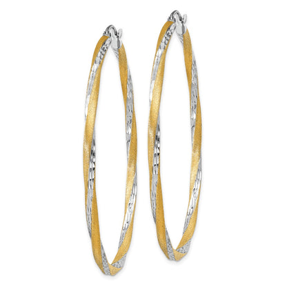 14k & Rhodium Diamond-cut 2.5mm Twisted Hoop Earrings