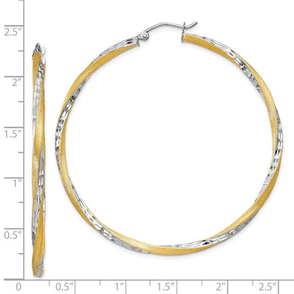 14k & Rhodium Diamond-cut 2.5mm Twisted Hoop Earrings