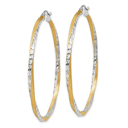 14k & Rhodium Diamond-cut 2.5mm Twisted Hoop Earrings