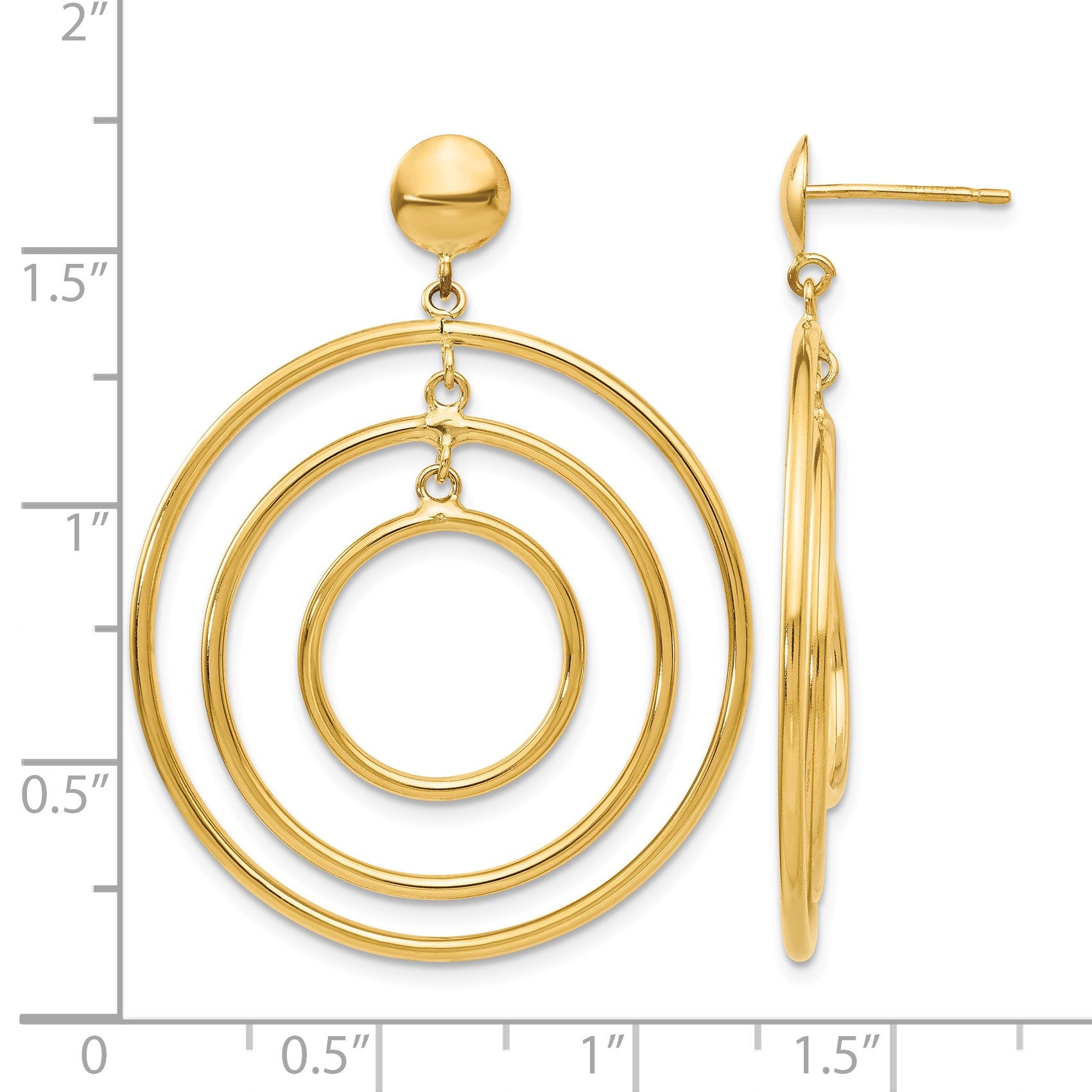 14k Polished Graduated Circles Dangle Post Earrings