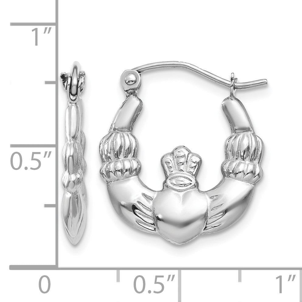 14k White Gold Claddagh Hoop Earrings
