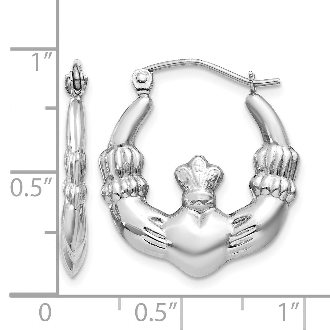 14k White Gold Claddagh Hoop Earrings