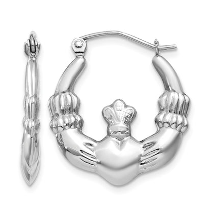 14k White Gold Claddagh Hoop Earrings