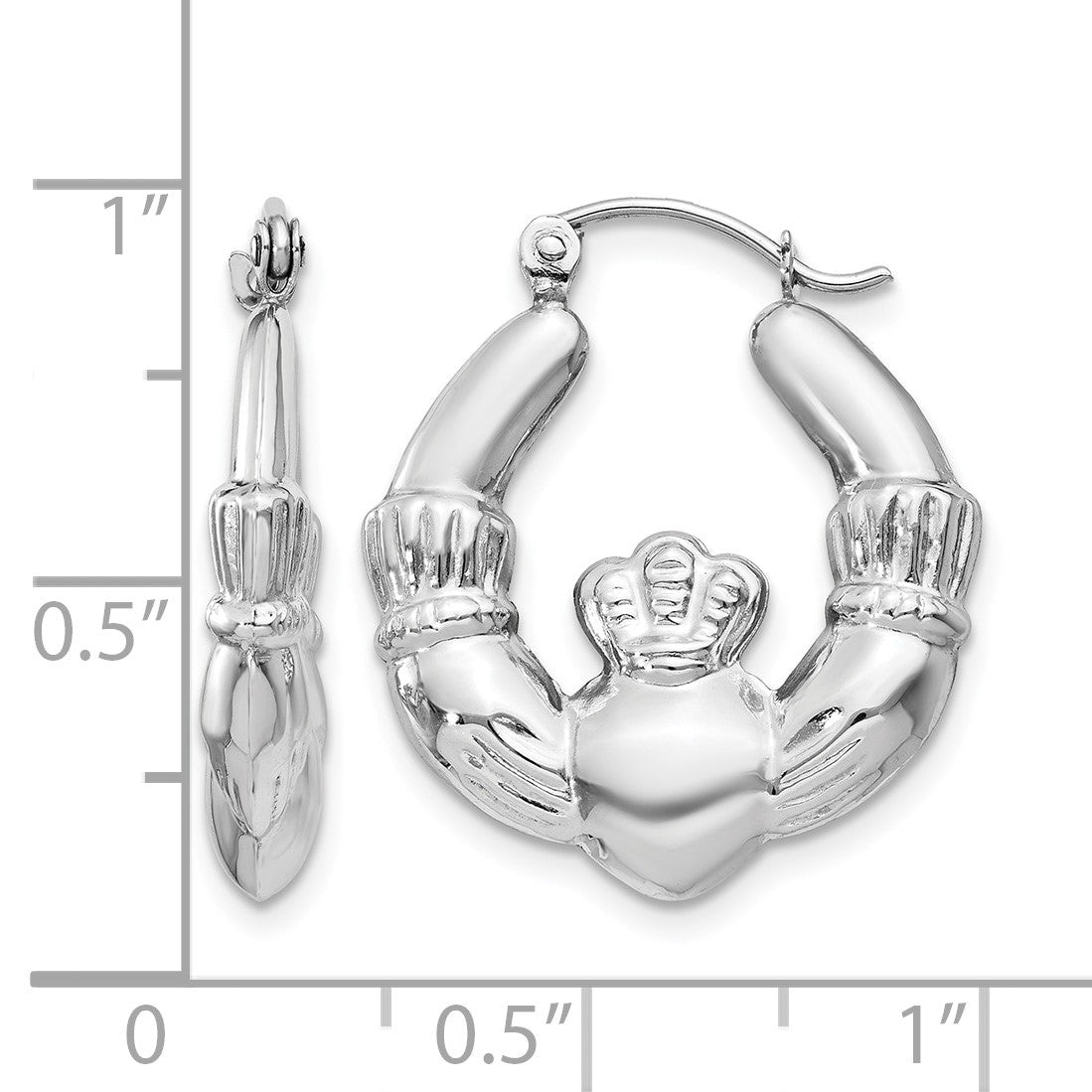 14k White Gold Claddagh Hoop Earrings