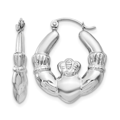 14k White Gold Claddagh Hoop Earrings