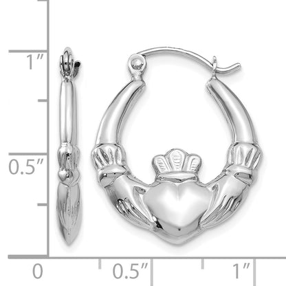 14k White Gold Claddagh Hoop Earrings
