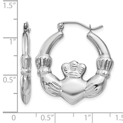 14k White Gold Claddagh Hoop Earrings