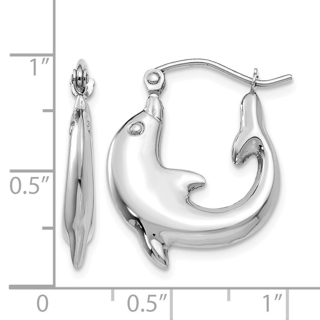 14k White Gold Polished Dolphin Hoop Earrings