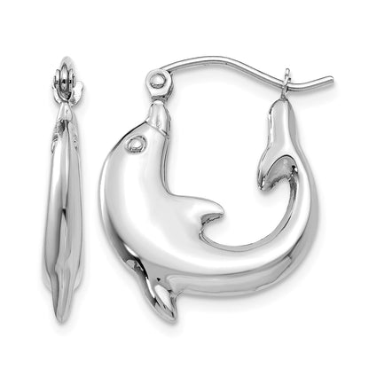 14k White Gold Polished Dolphin Hoop Earrings