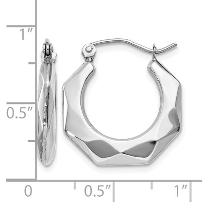 14k White Gold Faceted Hoop Earrings