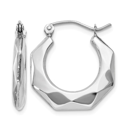 14k White Gold Faceted Hoop Earrings