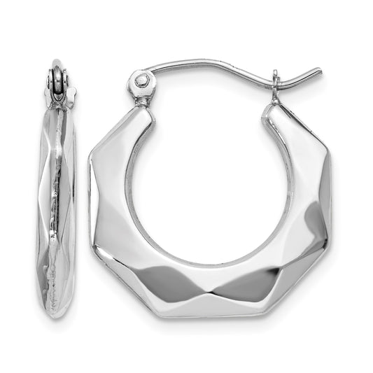 14k White Gold Faceted Hoop Earrings