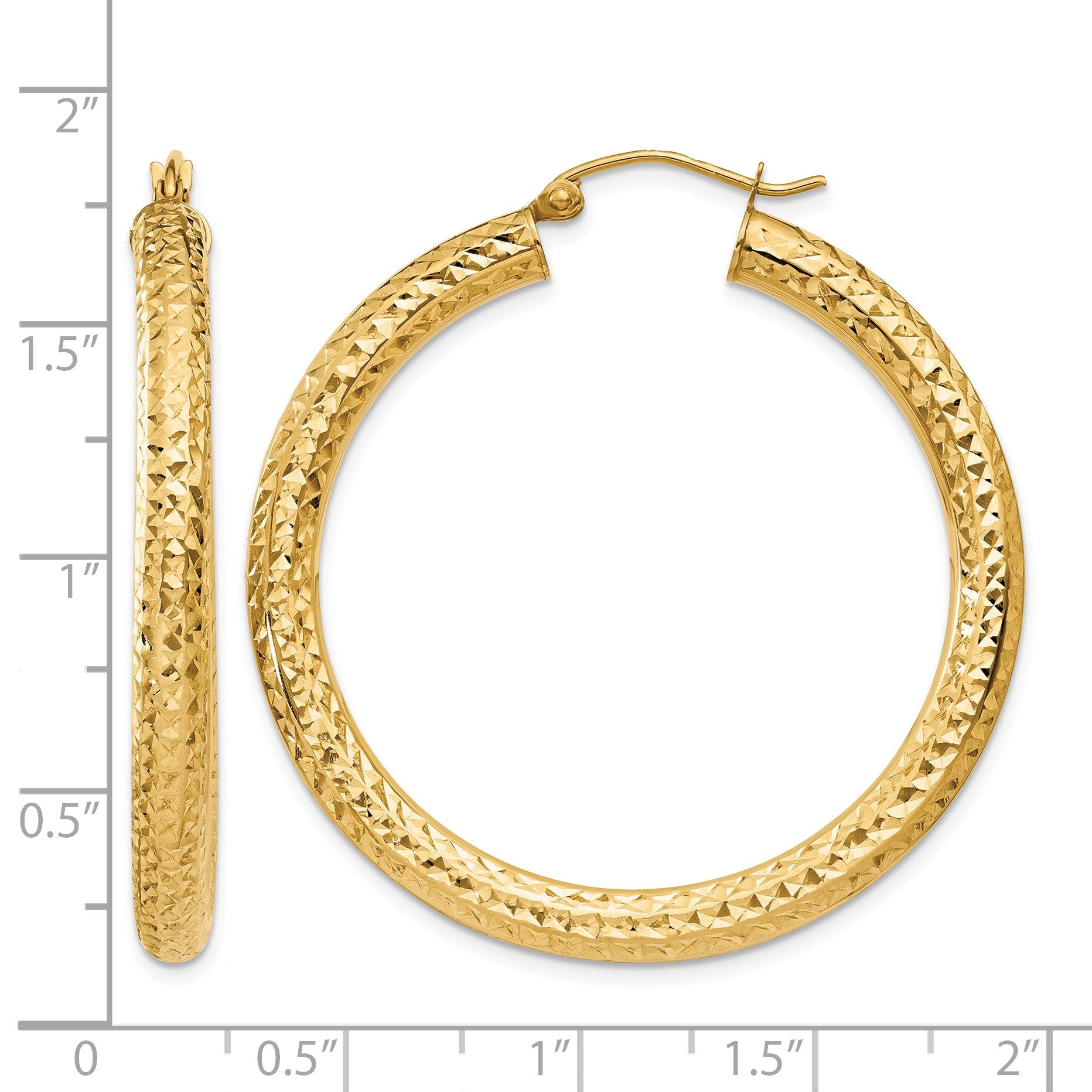 14k 4x40mm Diamond-cut Round Tube Hoop Earrings