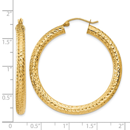 14k 4x40mm Diamond-cut Round Tube Hoop Earrings