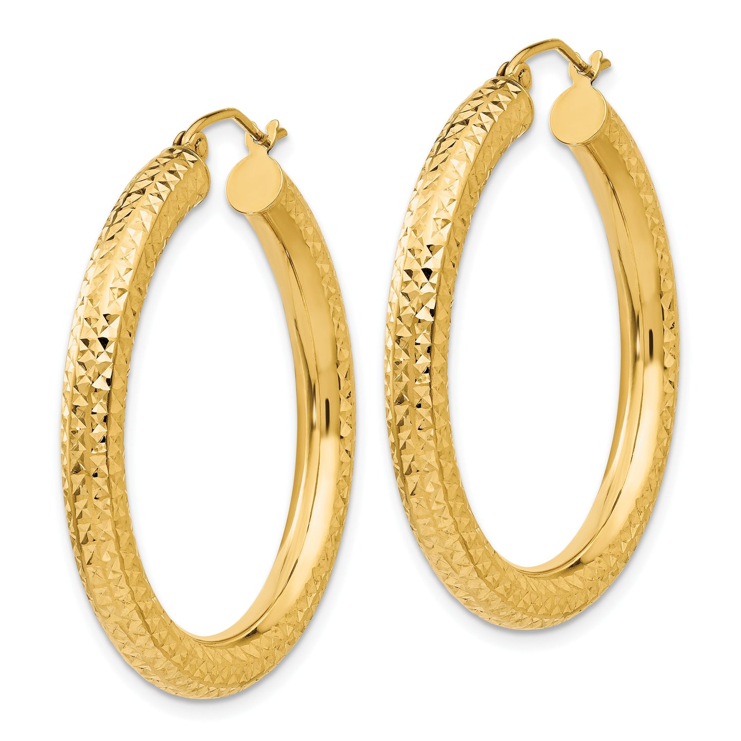14k 4x35mm Diamond-cut Round Tube Hoop Earrings