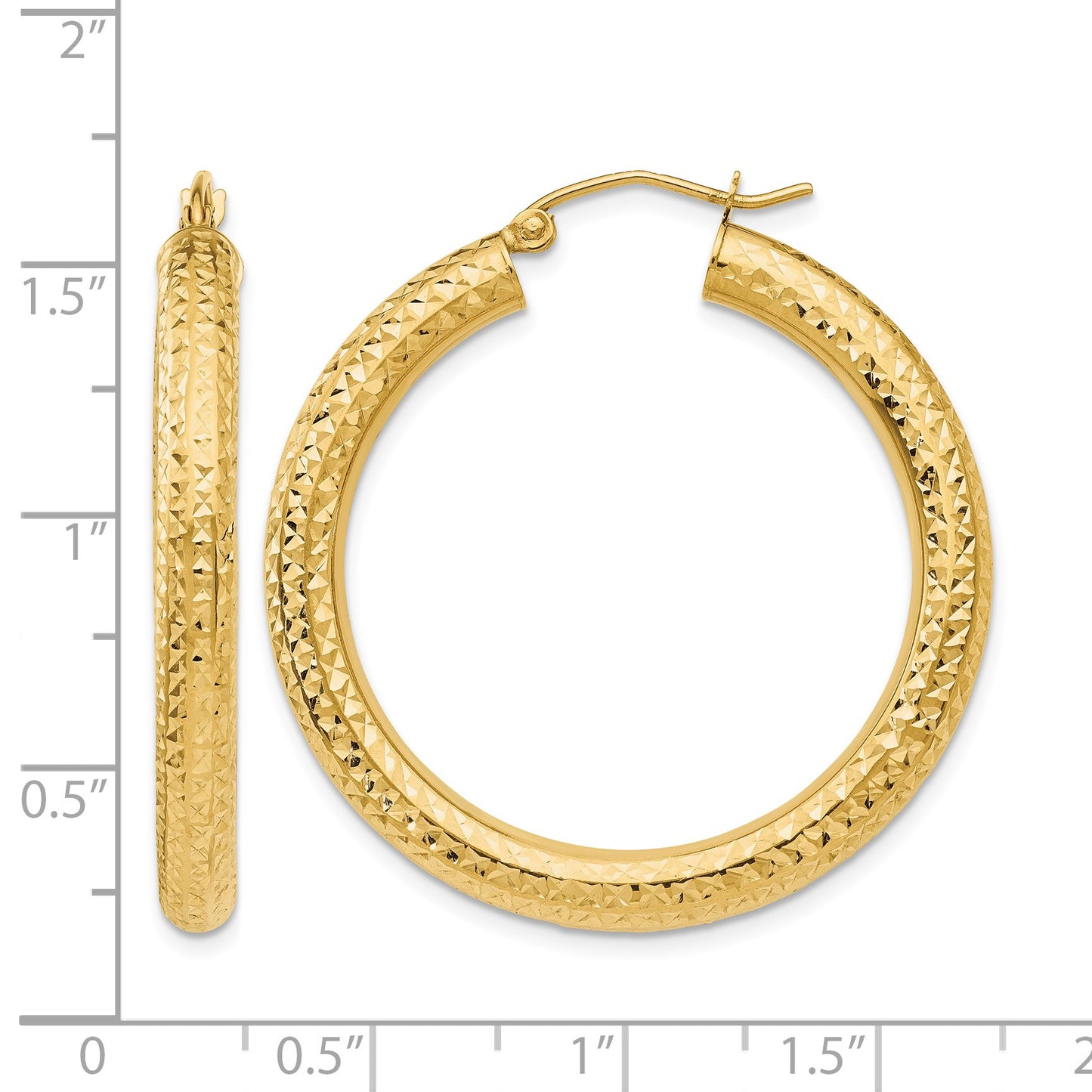 14k 4x35mm Diamond-cut Round Tube Hoop Earrings