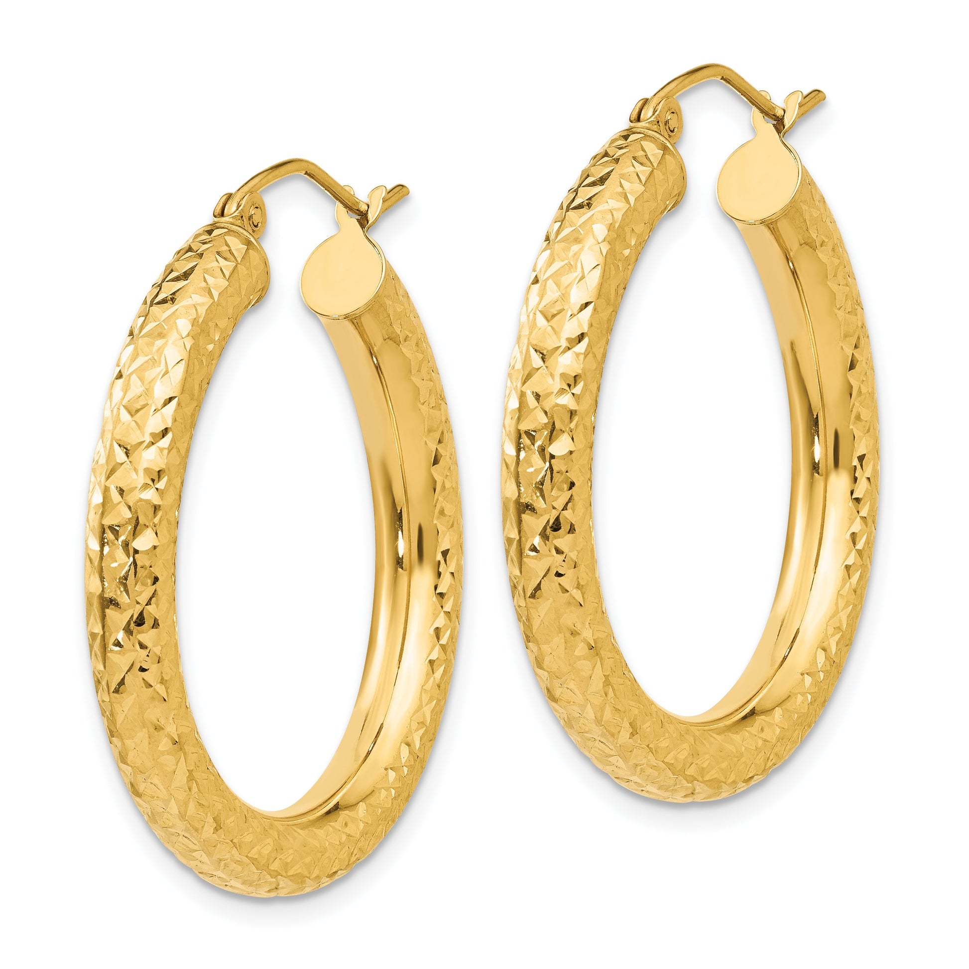 14k 4x30mm Diamond-cut Round Tube Hoop Earrings