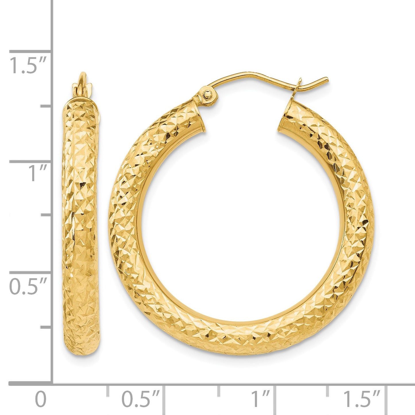 14k 4x30mm Diamond-cut Round Tube Hoop Earrings
