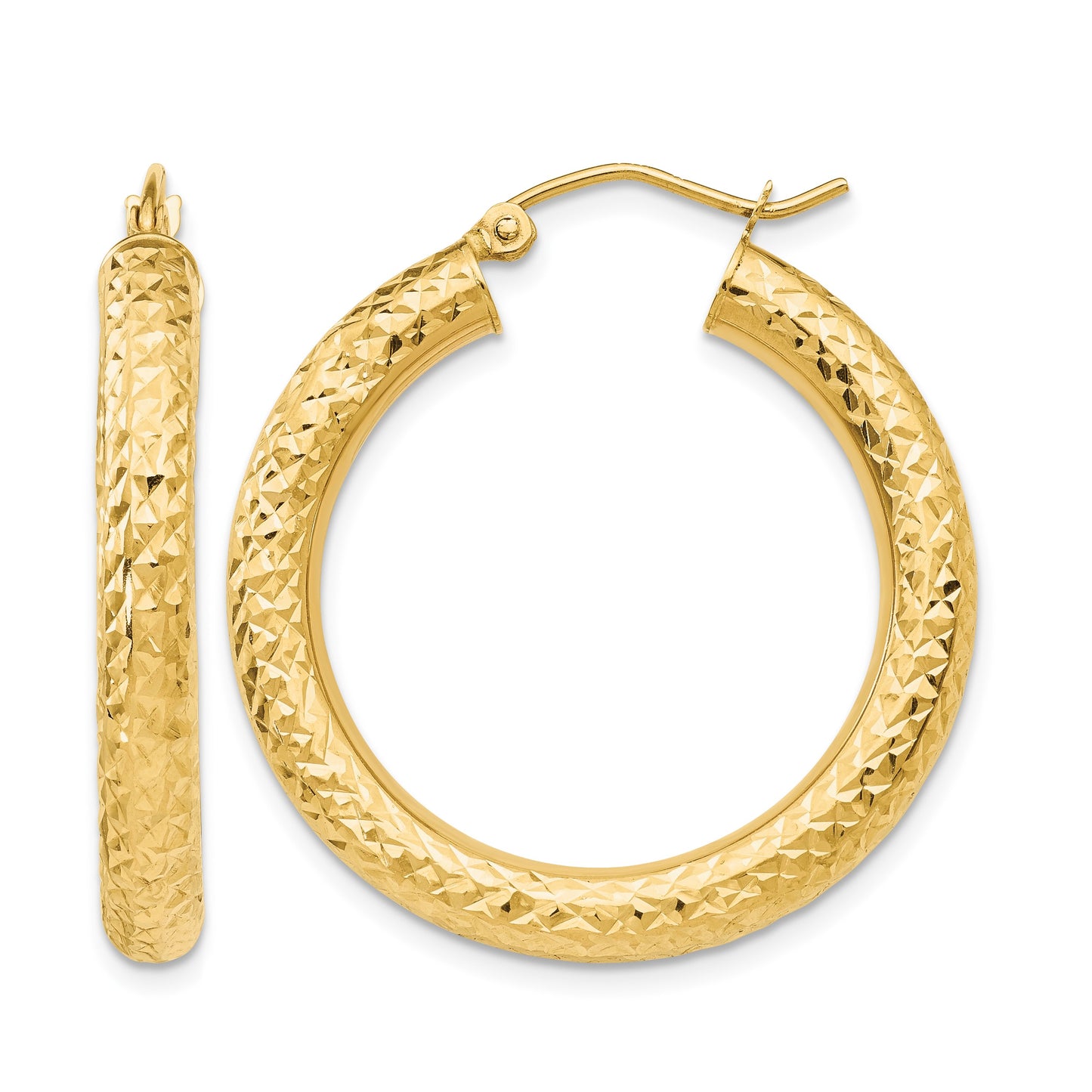 14k 4x30mm Diamond-cut Round Tube Hoop Earrings