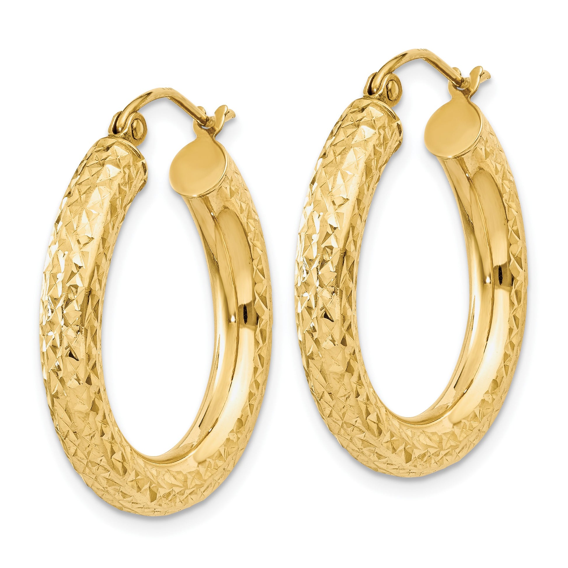 14k 4x25mm Diamond-cut Round Tube Hoop Earrings