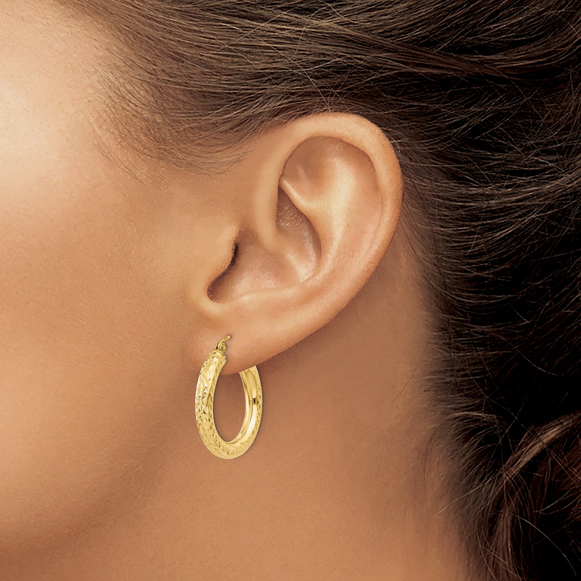 14k 4x25mm Diamond-cut Round Tube Hoop Earrings