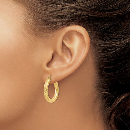 14k 4x25mm Diamond-cut Round Tube Hoop Earrings
