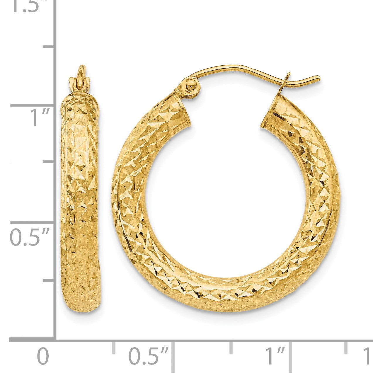 14k 4x25mm Diamond-cut Round Tube Hoop Earrings