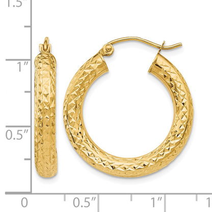 14k 4x25mm Diamond-cut Round Tube Hoop Earrings