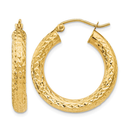 14k 4x25mm Diamond-cut Round Tube Hoop Earrings