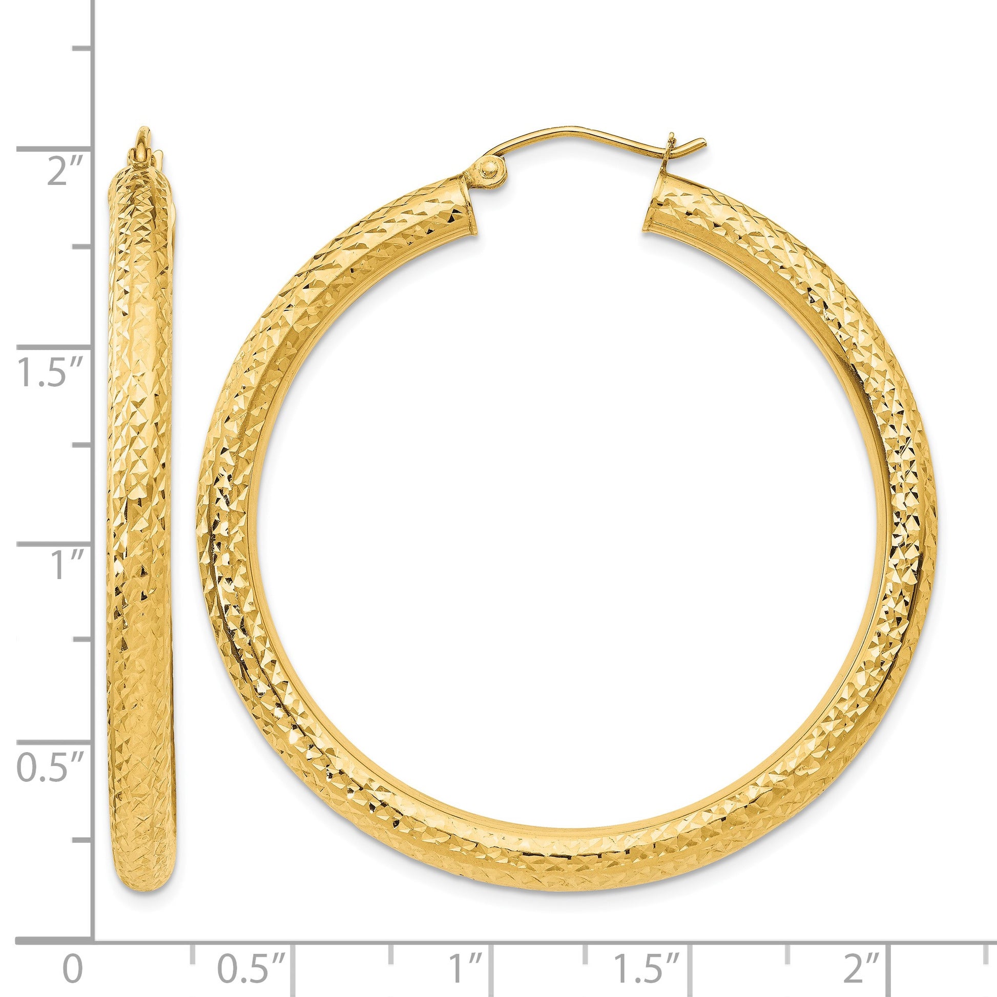 14k 4x45mm Diamond-cut Round Tube Hoop Earrings