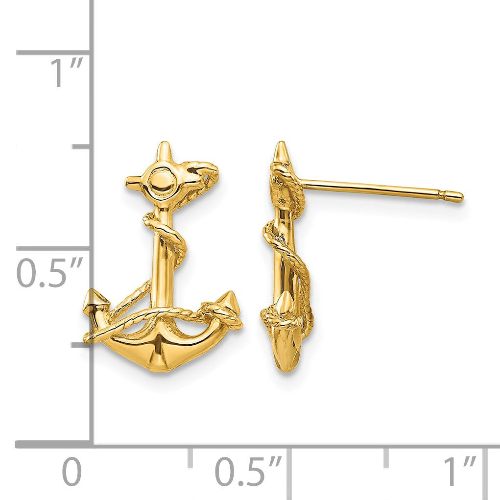 14k 3-D Anchor with Rope Post Earrings