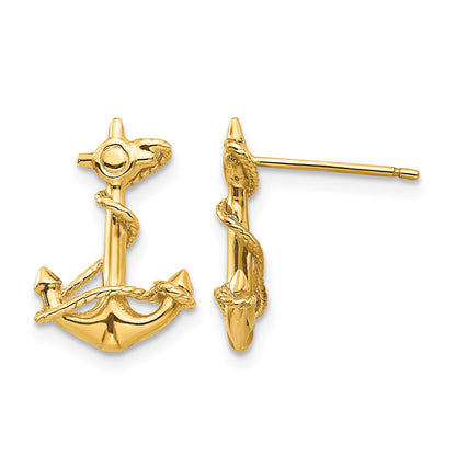 14k 3-D Anchor with Rope Post Earrings