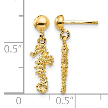 14k 3-D Mini Seahorse Dangle Post Earrings