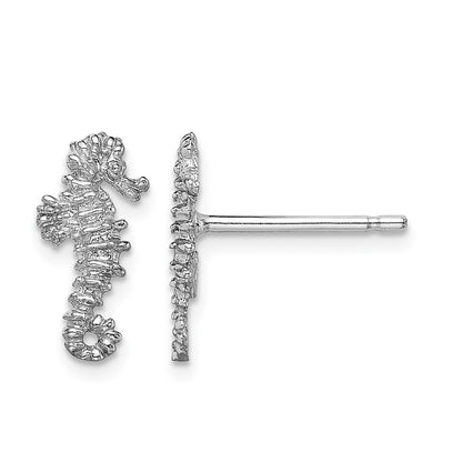 14K White Gold Mini Seahorse Post Earrings