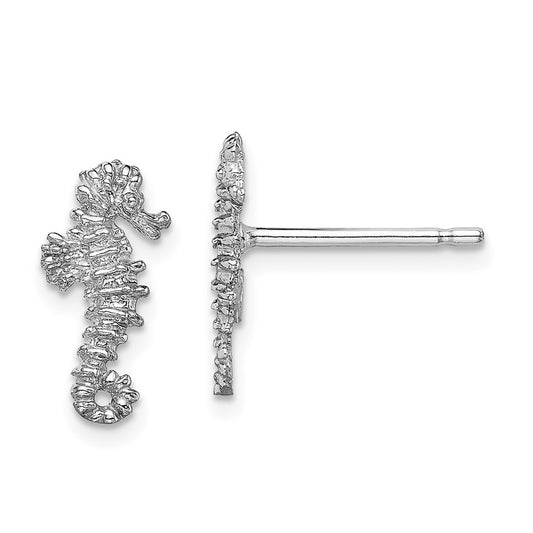 14K White Gold Mini Seahorse Post Earrings