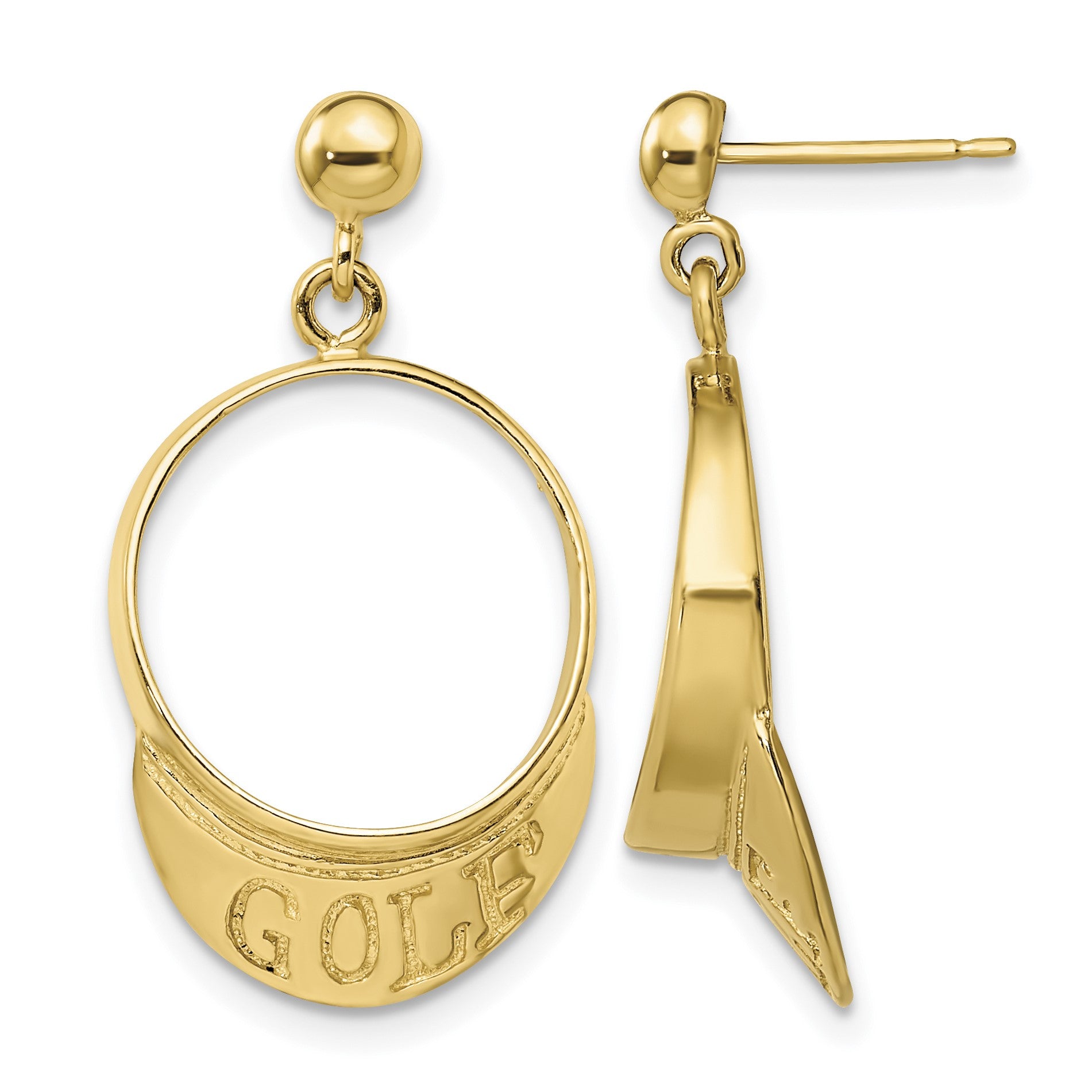 14k 3-D Golf Visor Dangle Post Earrings