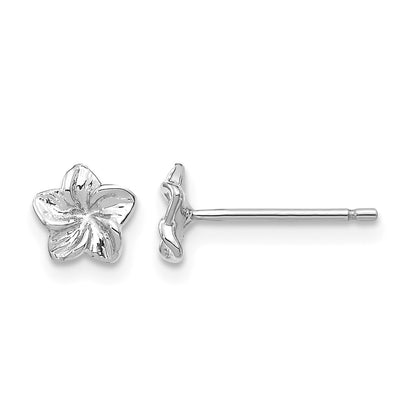 14k White Gold Small Plumeria Flower Post Earrings