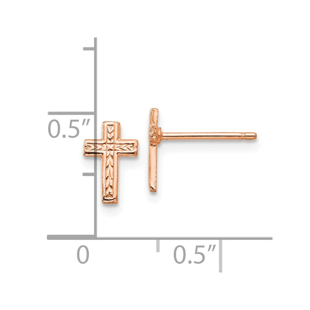 14k Rose Gold Polished Cross Post Earrings