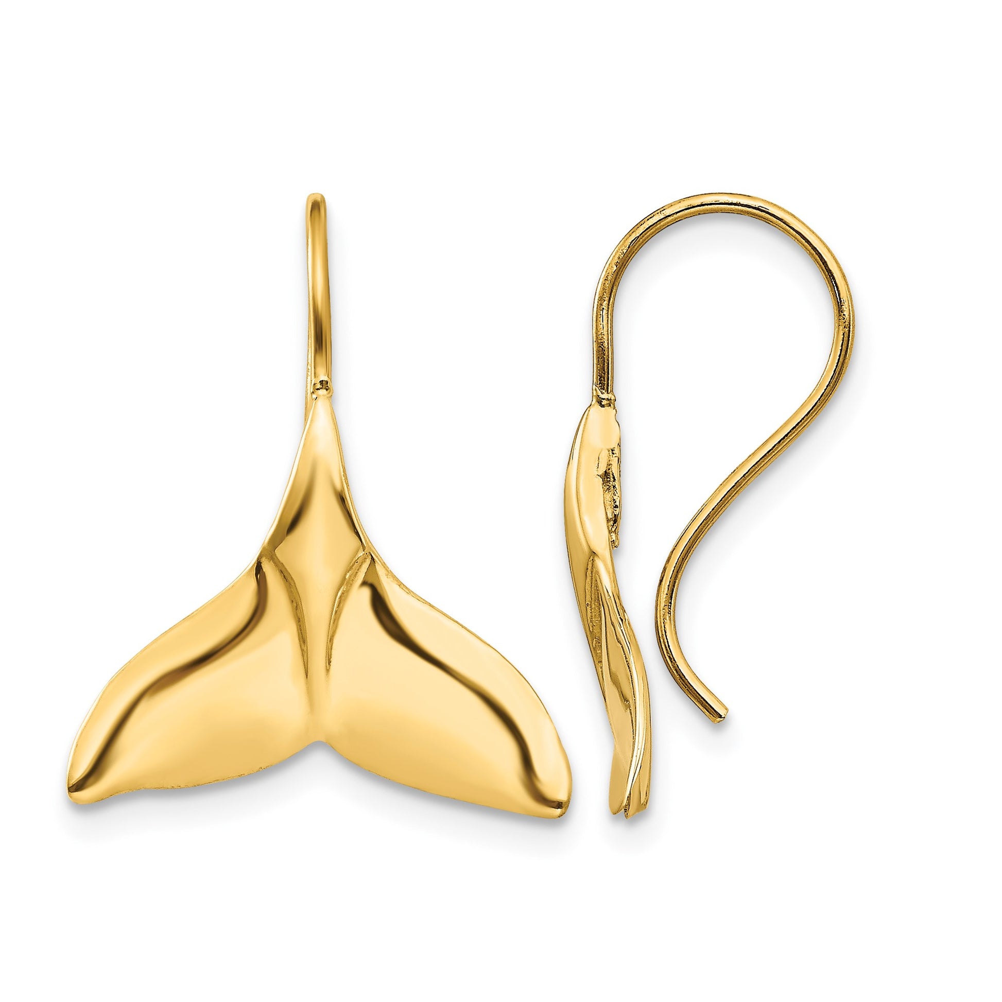 14k Polished Whale Tail French Hook Earrings