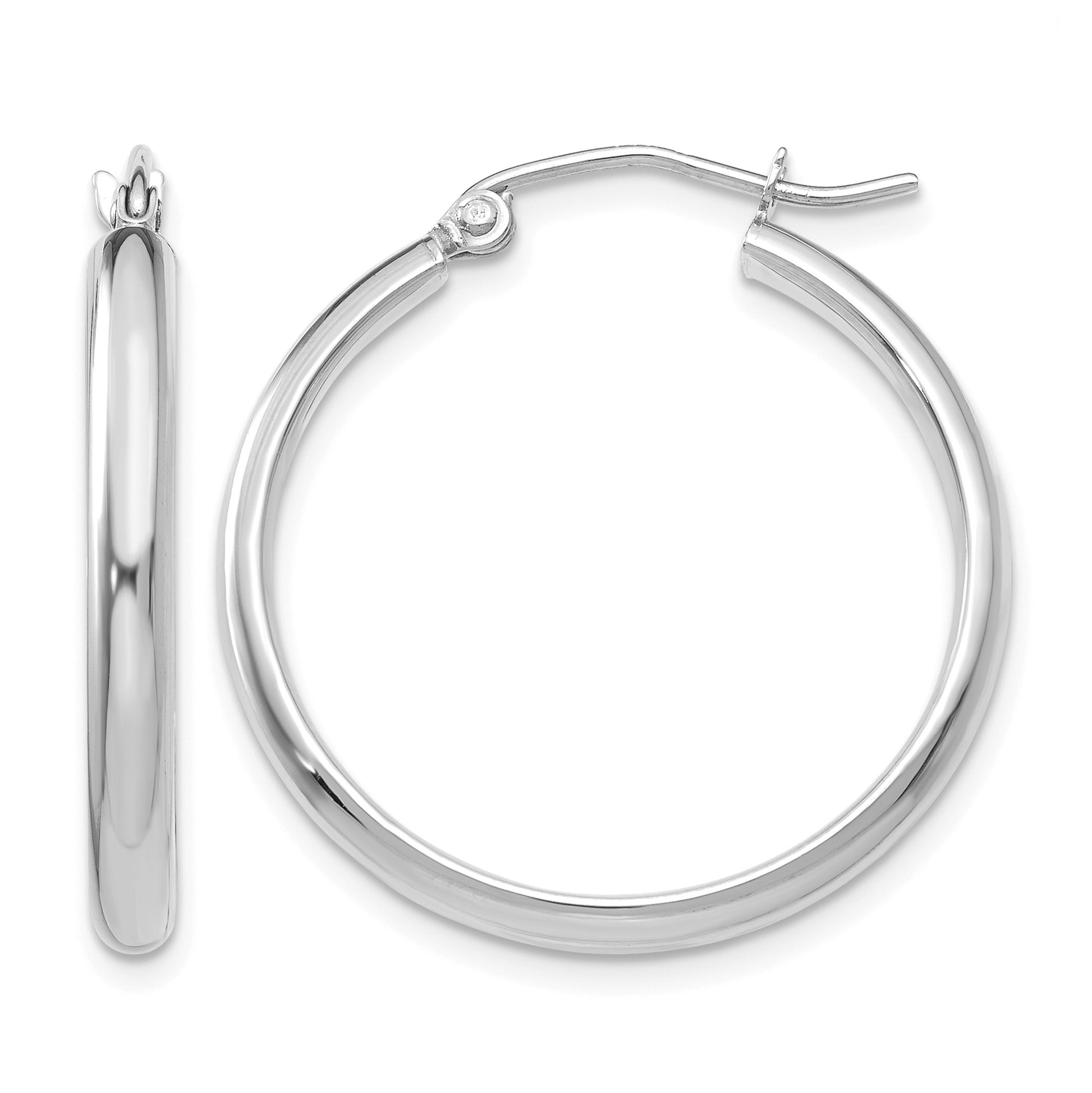 14k White Gold 2.75x25mm Polished Tube Hoop Earrings