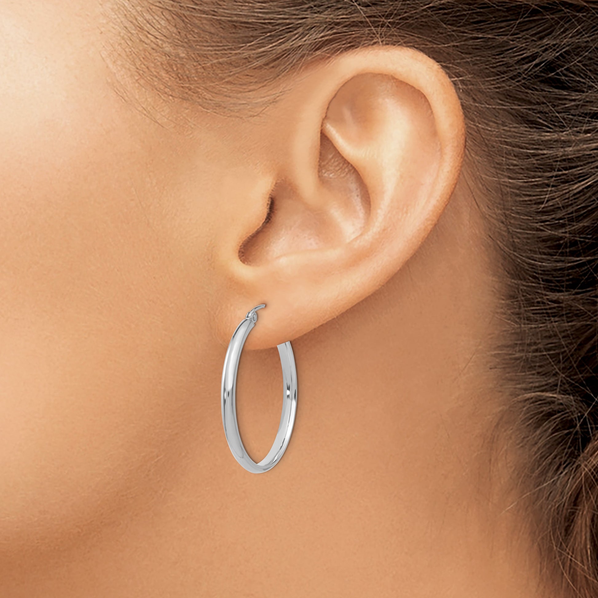 14k White Gold 2.75x30mm Polished Tube Hoop Earrings