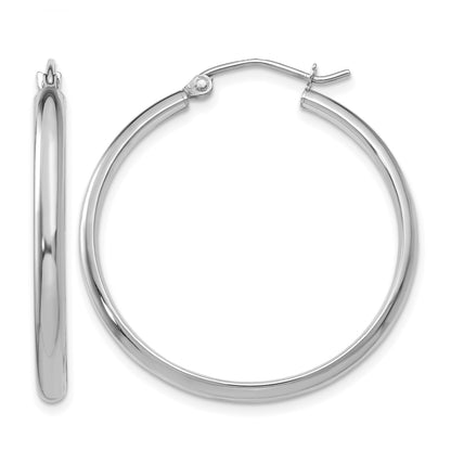 14k White Gold 2.75x30mm Polished Tube Hoop Earrings