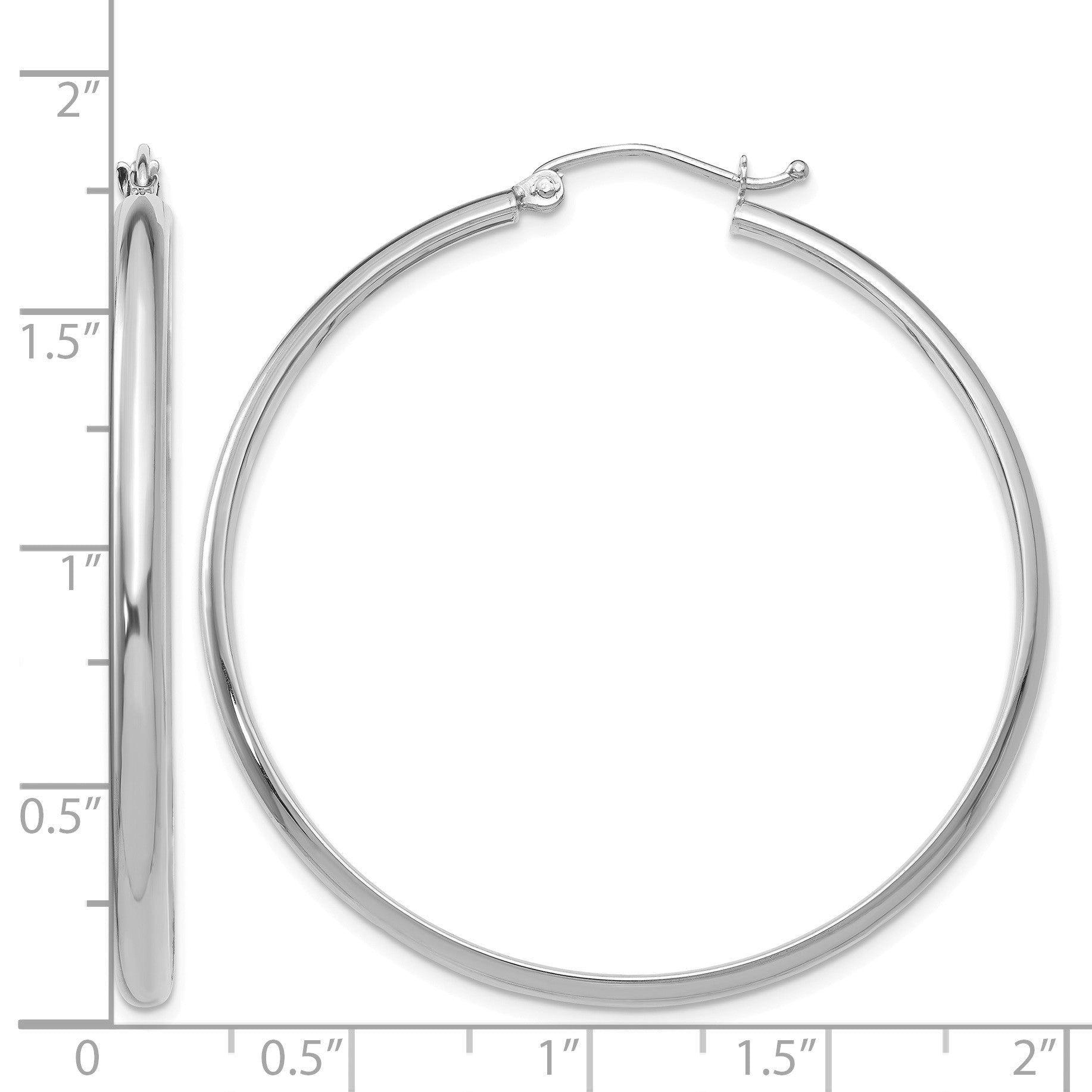 14k White Gold 2.75x40mm Polished Tube Hoop Earrings