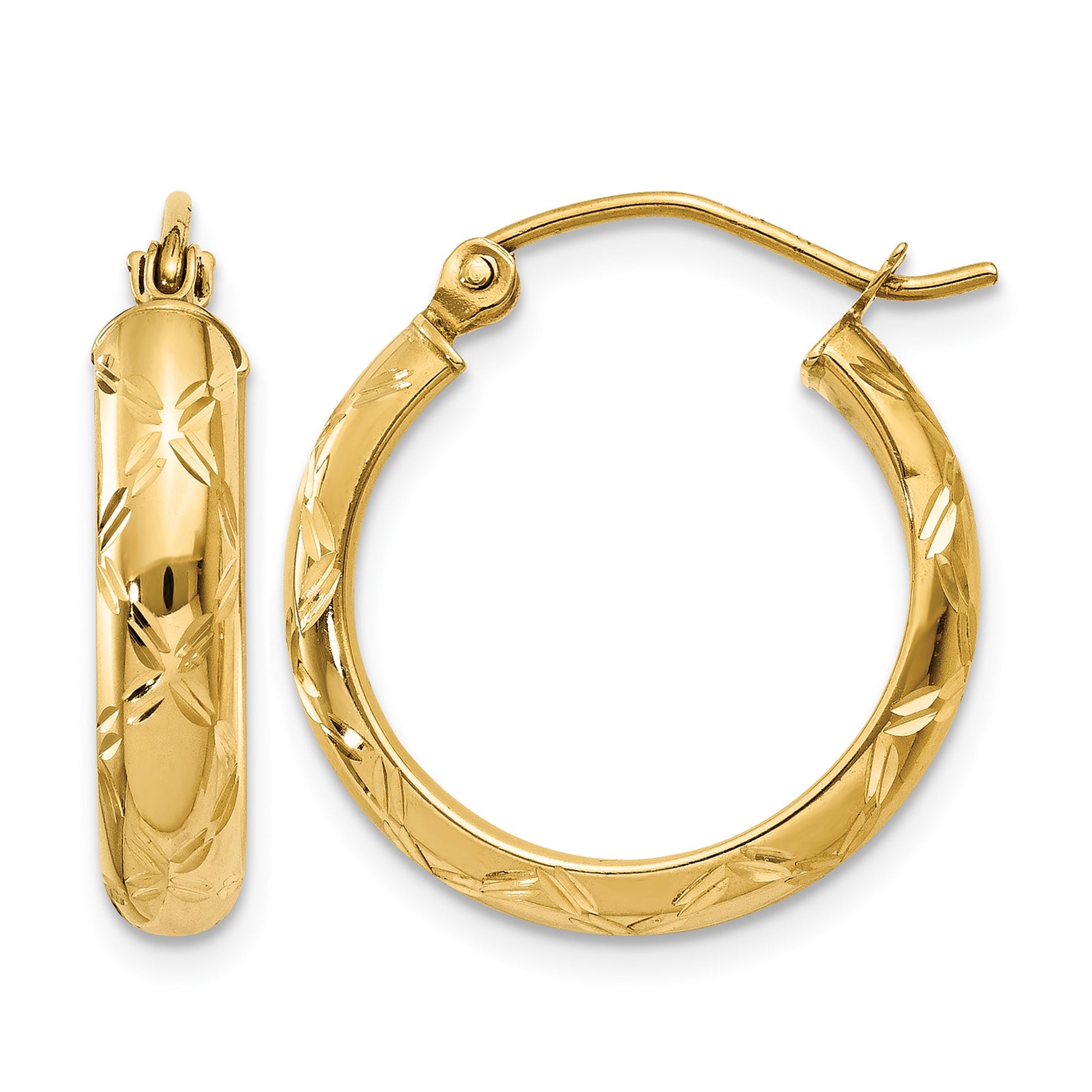 14k Diamond-cut Polished Hoop Earring