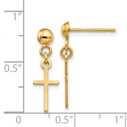 14k Polished Cross Dangle Post Earrings