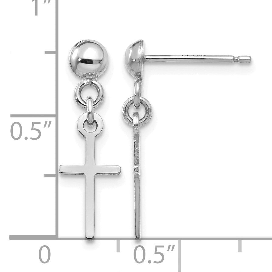 14k White Gold Polished Cross Dangle Post Earrings