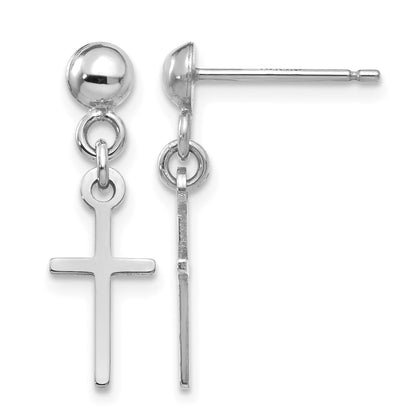14k White Gold Polished Cross Dangle Post Earrings