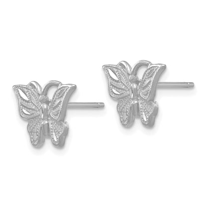 14K White Gold Diamond-cut Butterfly Post Earrings